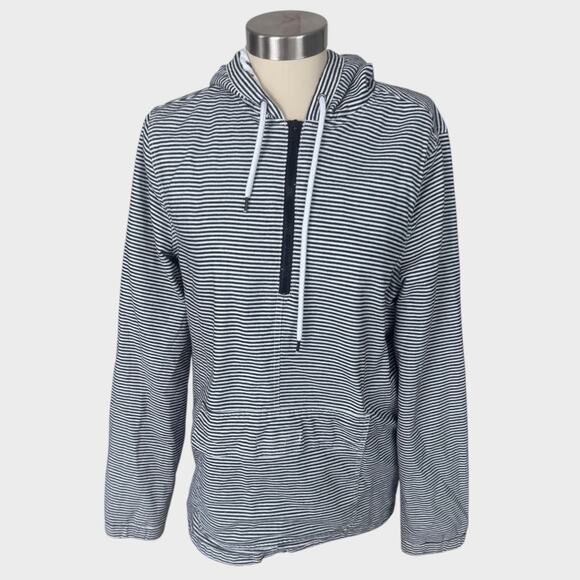 WD.NY Black Nautical Striped Hooded 1/4 Zip Pullover jacket - Picture 1 of 8
